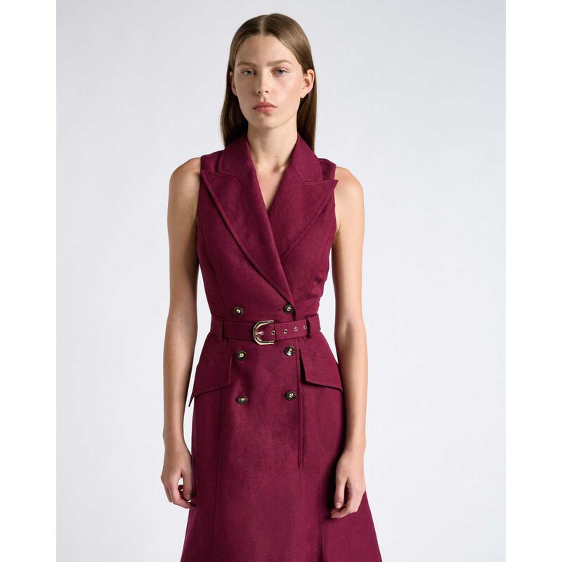 Cue Maroon Lustre Linen Blend Midi Blazer Dress image number 3